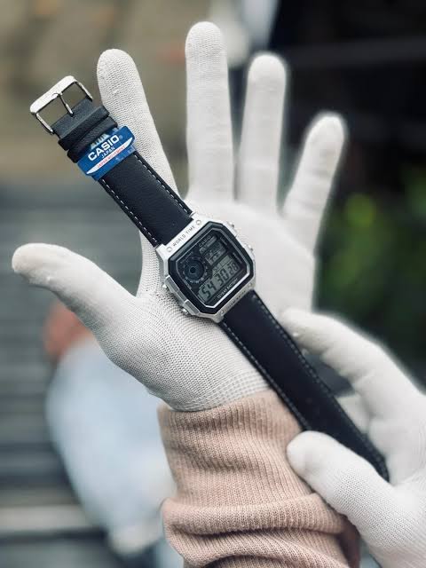 Premium Casio World Time Silver Edition – Black Leather Strap With 1-Year Warranty