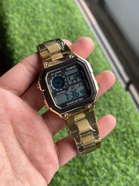 Premium Casio World Time Gold Edition – Digital Luxury Watch With 1-Year Warranty