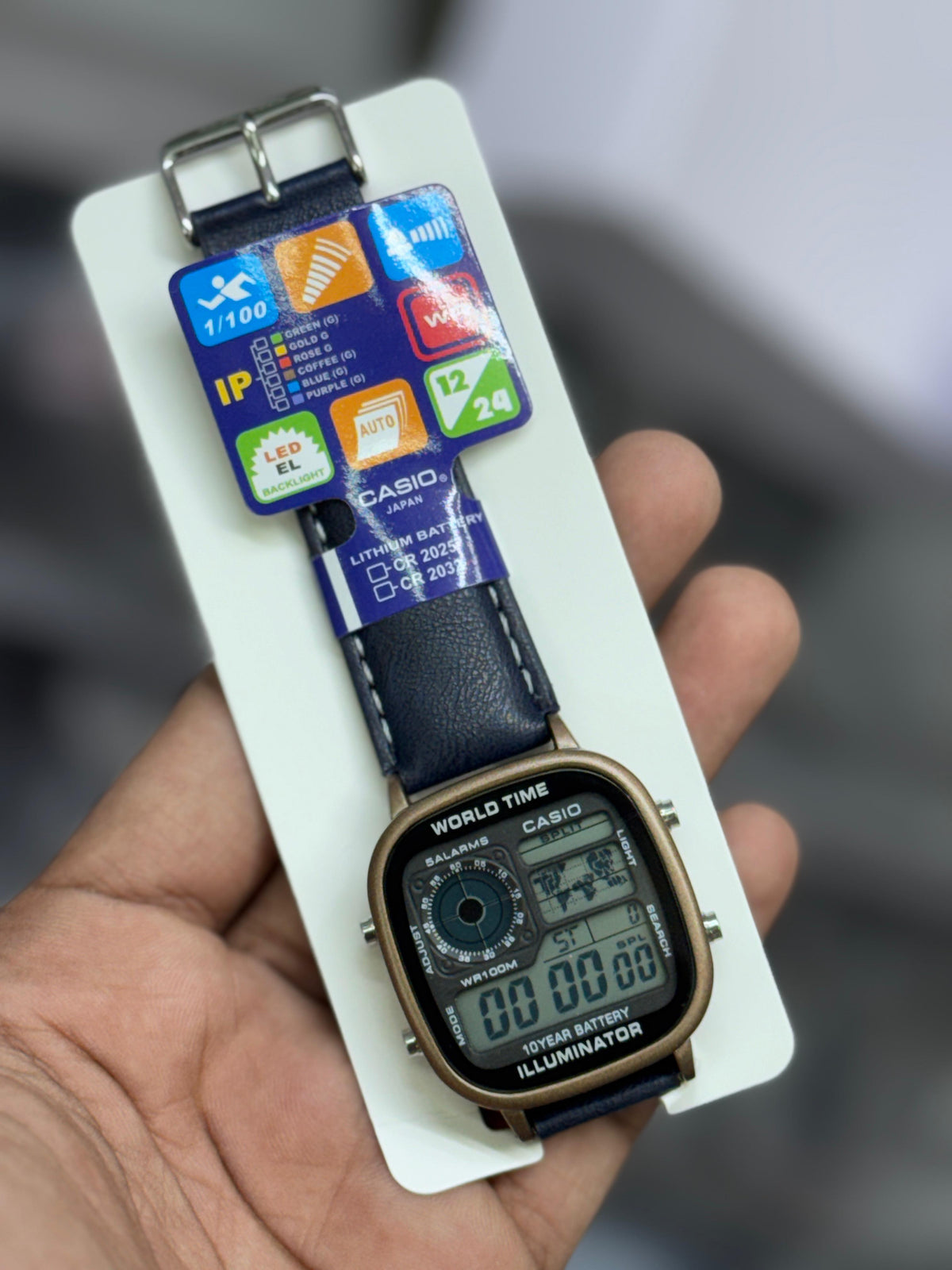 Premium Casio World Time Square Gold Edition – Black Leather Strap With 1-Year Warranty