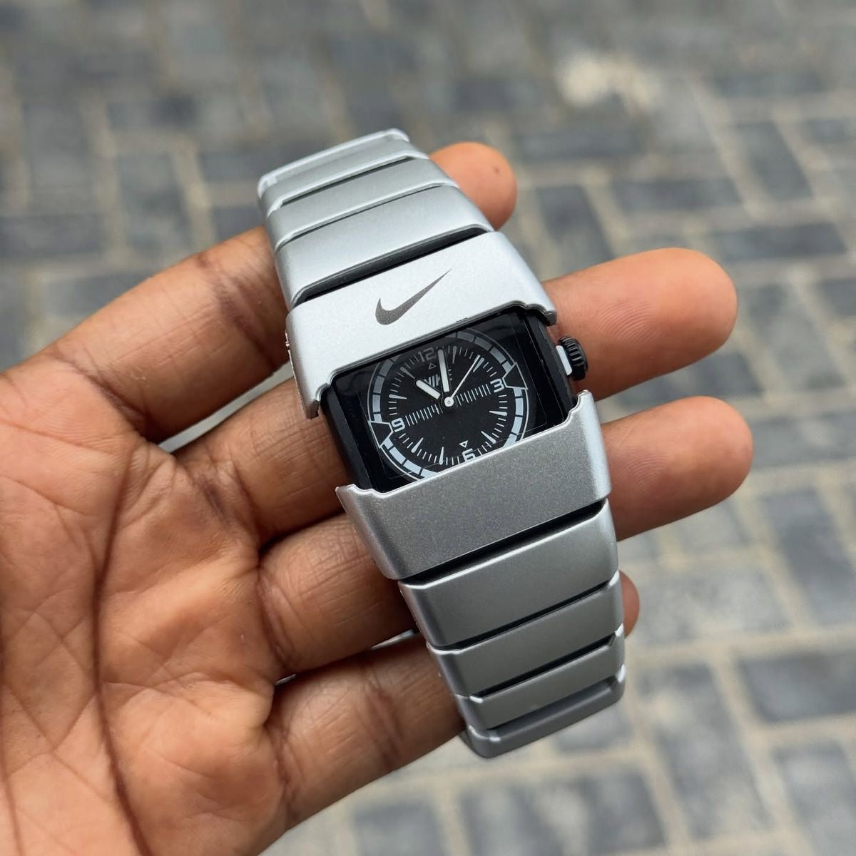 Nike Triax Edition – Sleek Silver Cyberpunk Analog Watch
